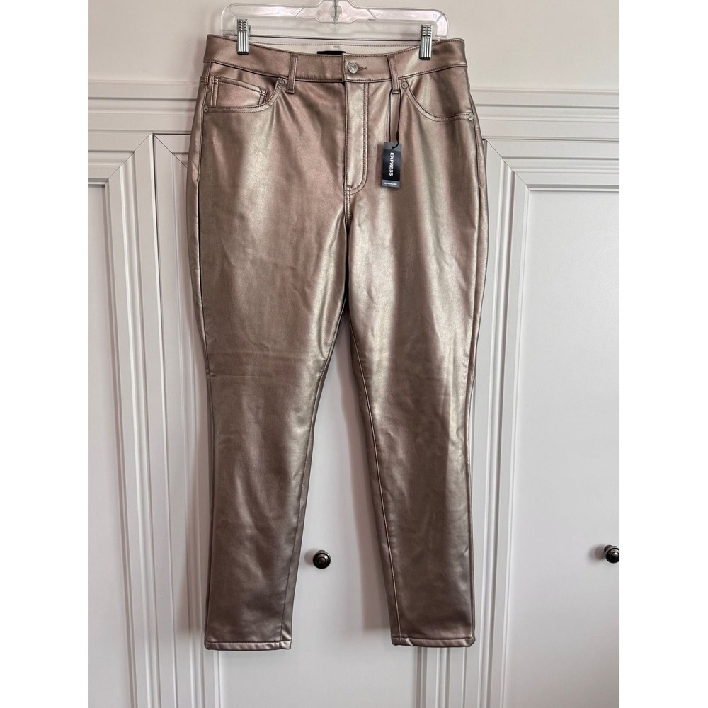 Express Bronze Metallic High Rise Skinny Faux Leather Pants 12R 06979172